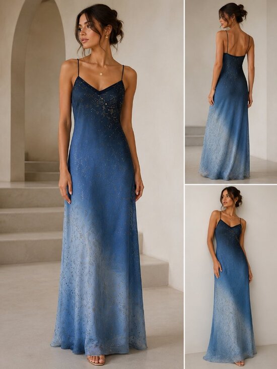 le chateau Dresses & Skirts - VTG Y2K Le Château Blue Ombre Maxi Slip Dress Fairycore Celestial Prom Gown M